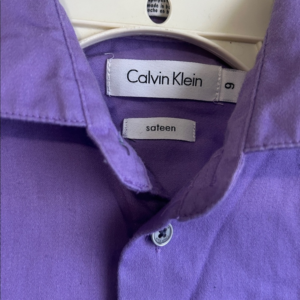 Calvin Klein Sateen lavender colored button down shirt size 6 youth - Picture 2 of 5